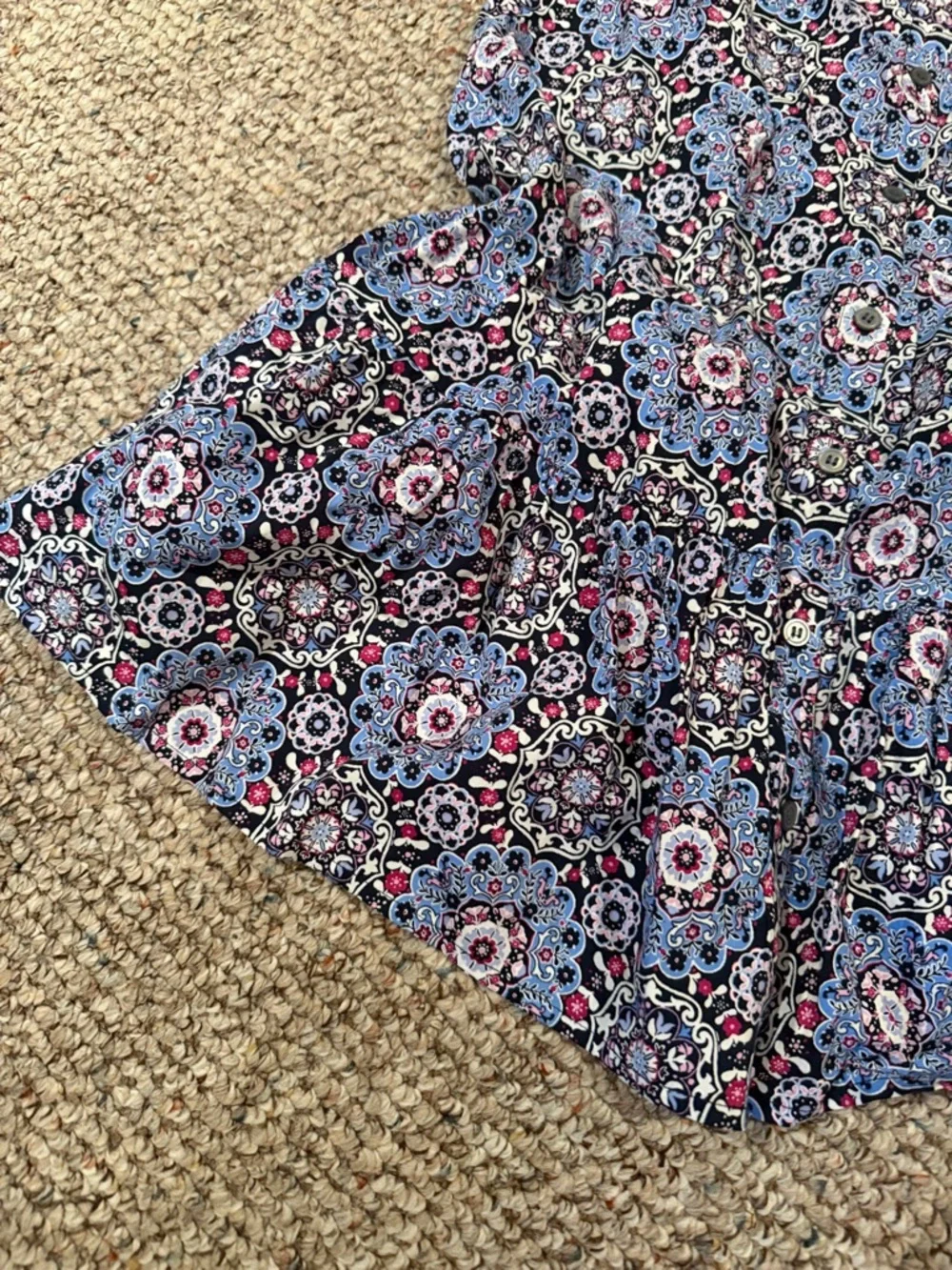 LOFT Blue Floral Medallion Mini Dress with Pink Highlights - Picture 4 of 9